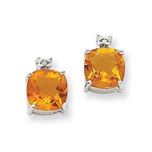 14k White Gold Citrine and Diamond Post Earrings