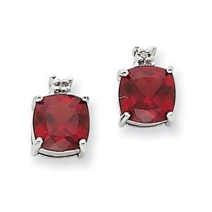 14k White Gold Garnet and Diamond Post Earrings