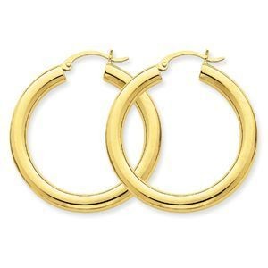 14k Yellow Gold Hoop Earrings Tube 4mm x 35mm