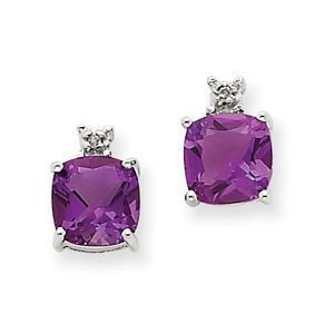 14k White Gold Amethyst and Diamond Post Earrings