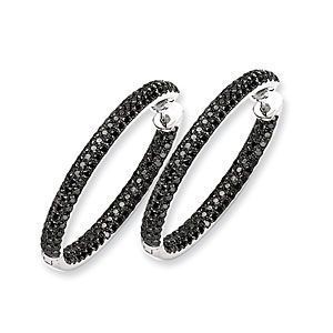 34mm Black Diamond Hoop Earrings 14k White Gold