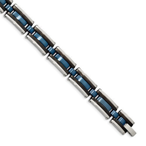 Stainless Steel Black and Blue IP-Plated Bracelet