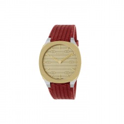 Gucci 25H Yellow Watch with Red Leather Strap