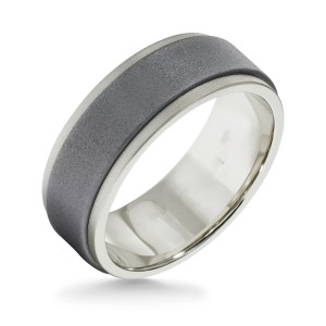 18k White Gold with Step Edge Band with Raw Matte Gray Tungsten Insert
