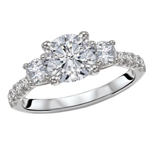 Three Stone Diamond Engagement Ring with Diamond Shank