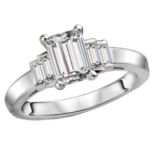 Stepped Emerald Cut Diamond Engagement Ring