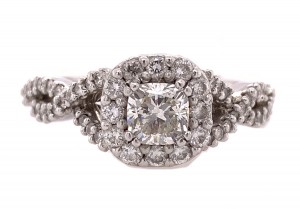 Cushion Cut Diamond Ring with Halo and Twisted Band