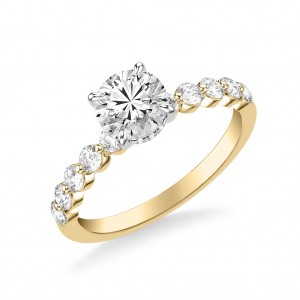 Diamond Engagement Ring Accented with Round Diamond in Shared Prong Setting