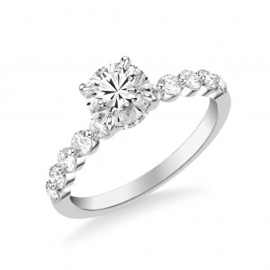 Diamond Engagement Ring Accented with Round Diamond in Shared Prong Setting