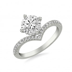 Contemporary Diamond Engagement Ring with Chevron Style Band