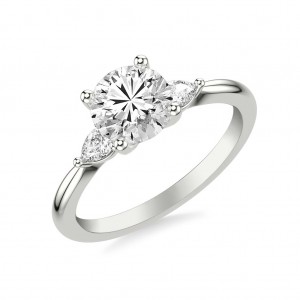 Diamond Engagement Ring Accented by Pear Shaped Diamond Sides