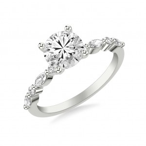 Diamond Engagement Ring with Marquise Diamond Sides