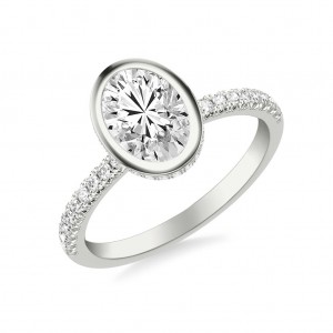Bezel Set Diamond Solitaire Engagement Ring with Hidden Diamonds