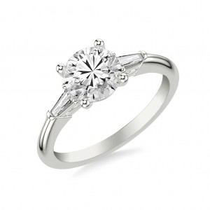 Classic Diamond Engagement Ring  with Tapered Baguette Sides
