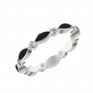 Stackable Band with Alternating Round Diamonds and Marquise Ceramic Inlay