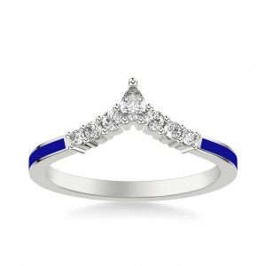 Blue Ceramic Chevron Band with Graduated Round Diamonds and Pear Diamond Accent