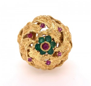 Emerald and Pink Sapphire Cocktail Ring in 18kyg