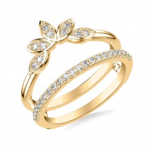 Delicate Asymmetrical Straight and Floral Diamond Ring Enhancer