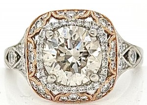 Estate 14KWP Round Diamond Fancy Ring