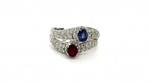 Estate 14KWG Sapphire/Ruby Diamond Ring