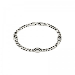 Gucci Interlocking G Bracelet with Black Enamel