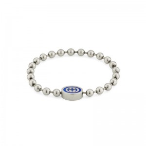 Gucci Interlocking G Bracelet in Blue Enamel with Bead Chain