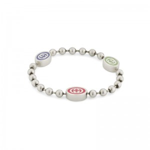 Gucci Interlocking G Bracelet in Multicolor Enamel with Bead Chain