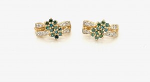 Estate 14kyg Emerald Diamond Earrings