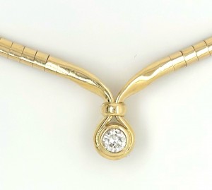 Estate 14kyg Bezel Set Diamond Solitaire Omega Necklace