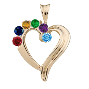 Birthstone Heart Necklace style 83 with 6 Stones