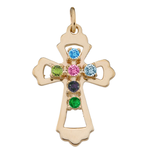 Birthstone Cross Necklace Style 99 with 6 Stones