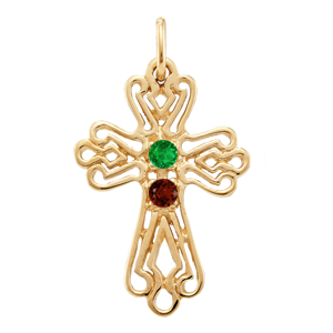 Birthstone Cross Necklace Style 103 with 2 Stones