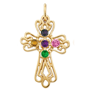 Birthstone Cross Necklace Style 103 with 5 Stones