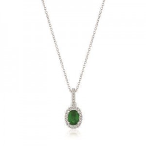 LeVian Costa Smeralda Oval Emerald Pendant with Vanilla Diamonds