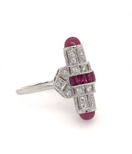 Estate Style Ruby and Diamond Barrel Ring