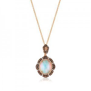 LeVian 14K Strawberry Gold® Neopolitan Opal 2 3/4 ct Pendant with Chocolate Diamonds® 5/8 cttw and Vanilla Diamonds® 1/5 cttw