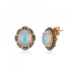 LeVian 14K Strawberry Gold® Neopolitan Opal 2 3/8 cttw Earrings with Chocolate Diamonds® 3/8 cttw and Vanilla Diamonds® 1/4 cttw