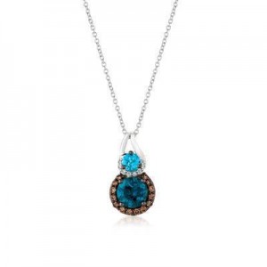 LeVian 14K Vanilla Gold® 1 1/2 ct Deep Sea Blue Topaz and 1/3ct Blue Topaz Pendant with Chocolate and Vanilla Diamonds®