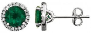 14kt White Gold Created Emerald & 1/8 CTW Diamond Earrings