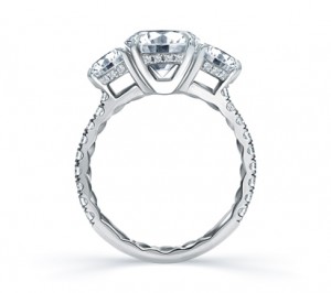 A. Jaffe Three Stone Quilted French Pave Engagement Ring