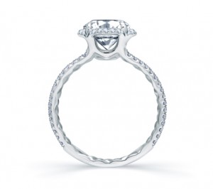 A. Jaffe Quilted Spilt Shank Single Row Round Halo Engagement Ring