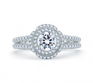 A. Jaffe Quilted Spilt Shank Round Double Halo Engagement Ring