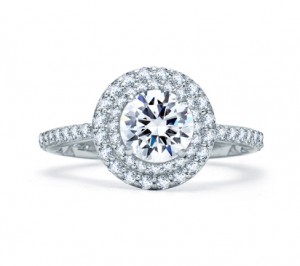 A. Jaffe Delicate Round Double Halo Quilted Engagement Ring