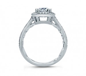 A. Jaffe Baguette Accent Halo Modern Vintage Engagement Ring