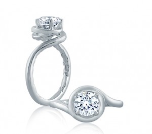 A. Jaffe Four Prong Round Wave-Inspired High Polish Engagement Ring
