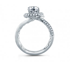 A. Jaffe Four Prong Round Wave-Inspired Half Pave Engagement Ring
