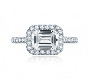 A. Jaffe East/West Emerald Cut Pave Halo Engagement Ring