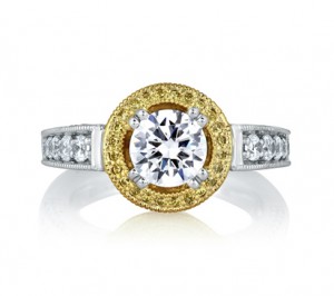A. Jaffe Two Tone Diamond Encrusted Milgrain Engagement Ring