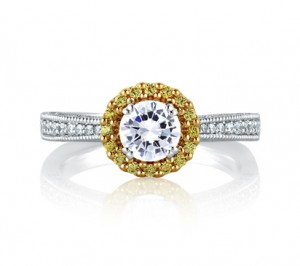 A. Jaffe Two Tone Round Milgrain Halo Engagement Ring