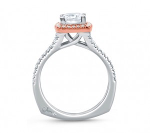 A. Jaffe Center of My Universe Princess Cut Rose Gold Diamond Halo Engagement Ring